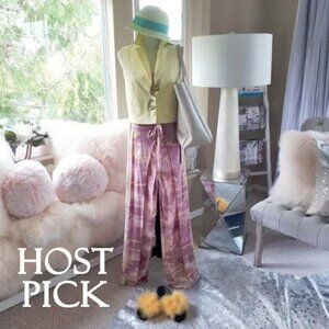 NWT Young Fabulous & Broke pink orange tie dye wide split leg pants, L